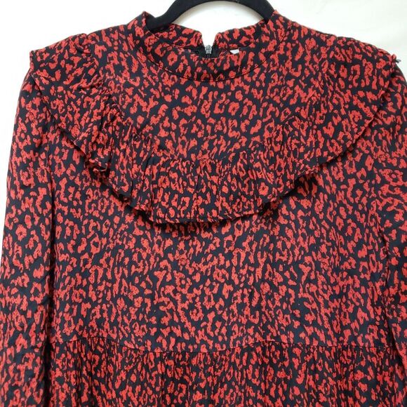 Zara Women’s Black Red Cheetah Print Flowy Long Sleeve Mini Dress S NWOT Summer - Picture 5 of 10